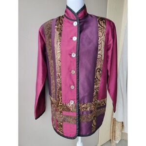 Koos‎ of Course Jacket Coat 100% Silk Womens Small Pink Purple Pockets Vintage